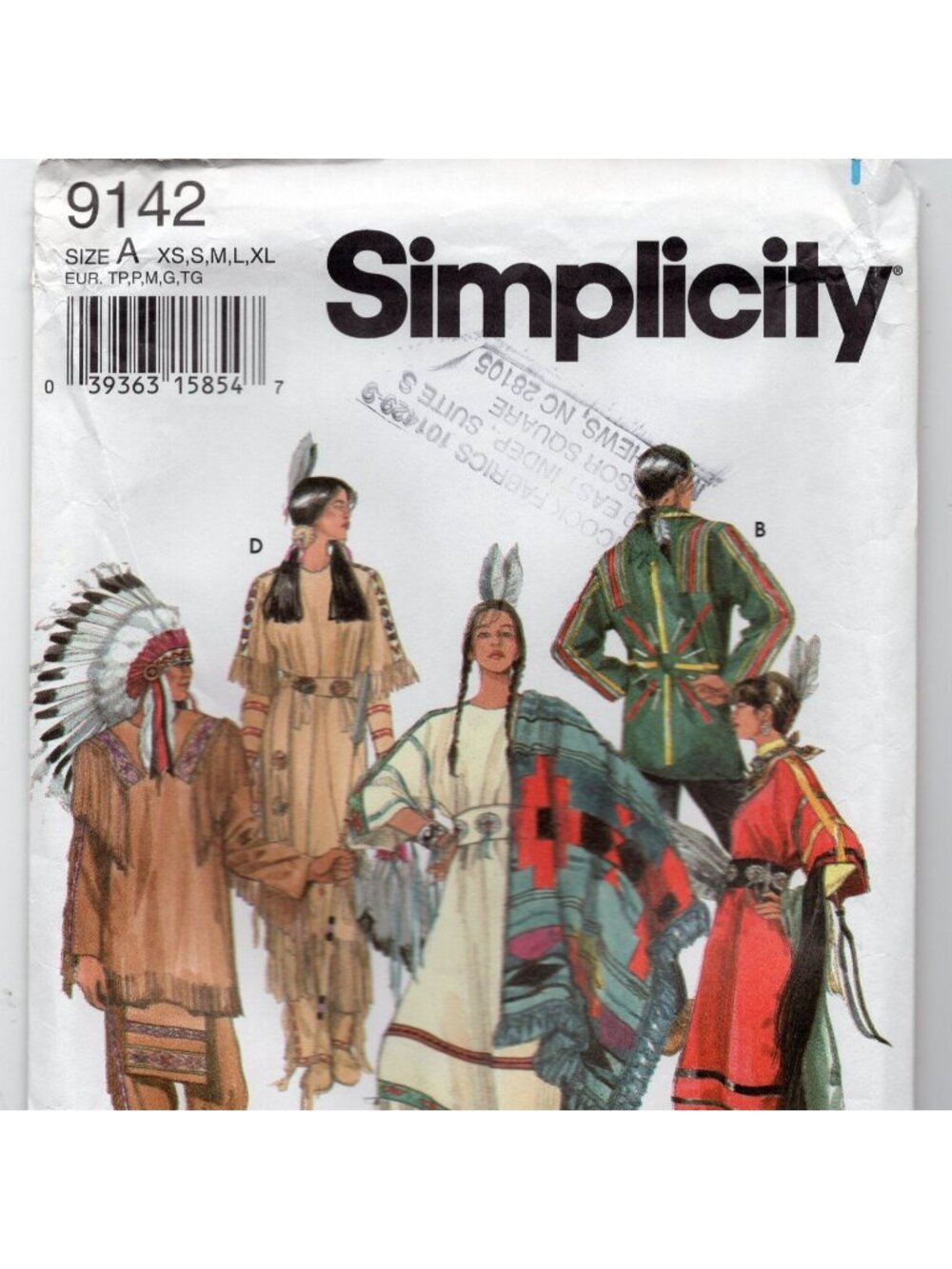 90s Simplicity 9142 Native American Costume Pattern Adult Sz XS-XL (30-48) Uncut